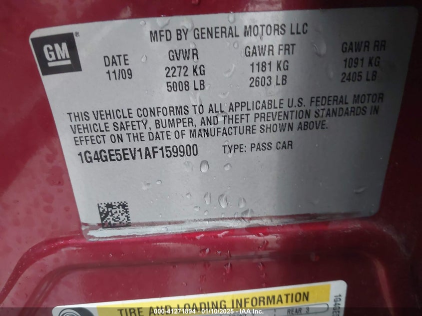 2010 BUICK LACROSSE VIN: 1G4GE5EV1AF159900