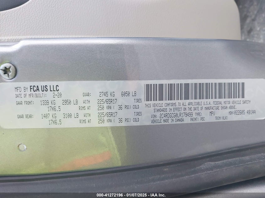 2020 DODGE GRAND CARAVAN SXT - 2C4RDGCG0LR179499