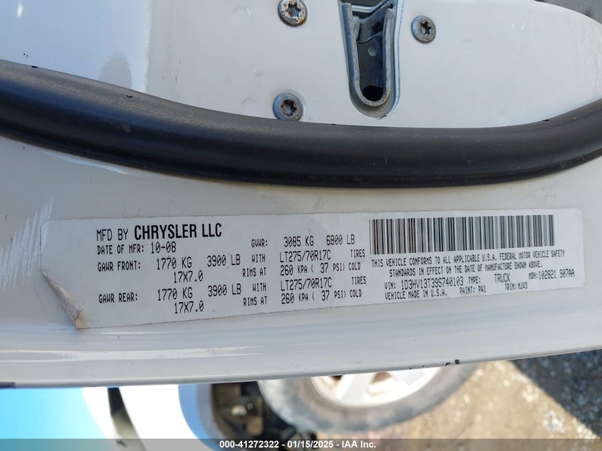 2009 DODGE RAM 1500 VIN: 1D3HV13T39S740103