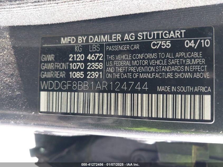 2010 Mercedes-Benz C 300 Luxury 4Matic/Sport 4Matic VIN: WDDGF8BB1AR124744 Lot: 41272456