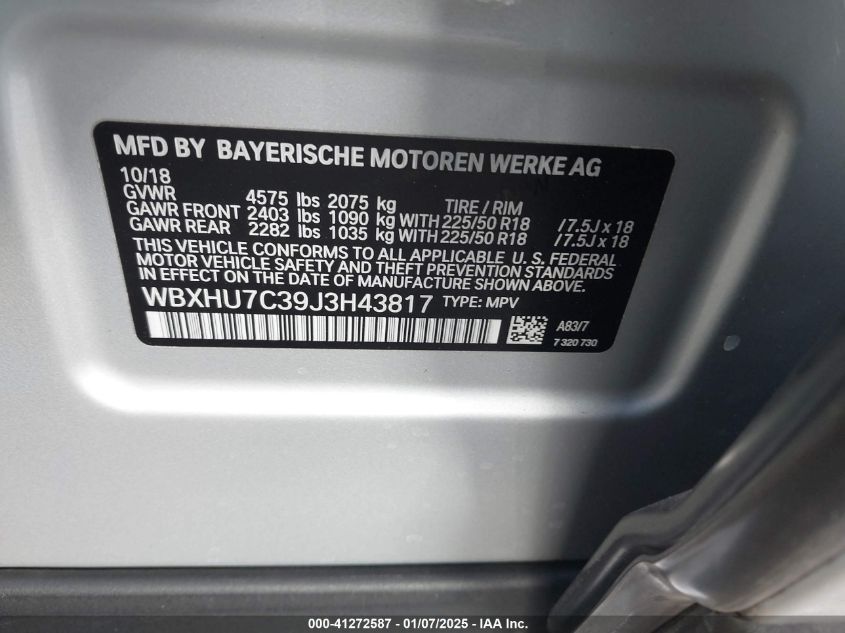 VIN WBXHU7C39J3H43817 2018 BMW X1, Sdrive28I no.9