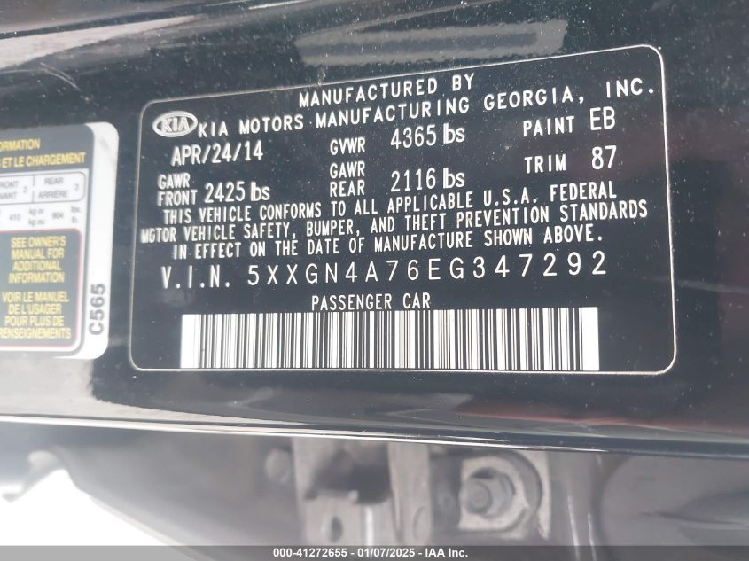 VIN 5XXGN4A76EG347292 2014 KIA OPTIMA no.9