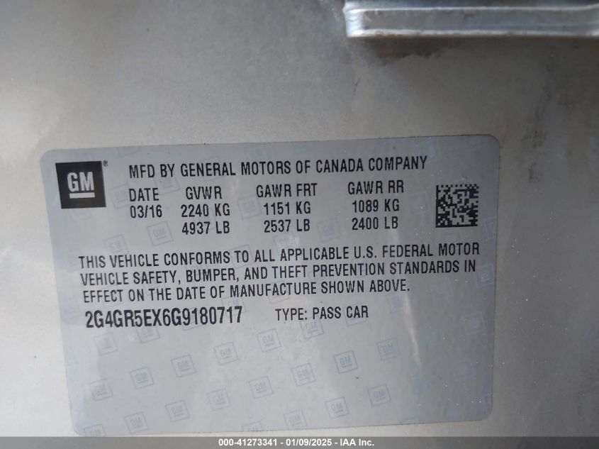 2016 Buick Regal Turbo Premium I VIN: 2G4GR5EX6G9180717 Lot: 41273341