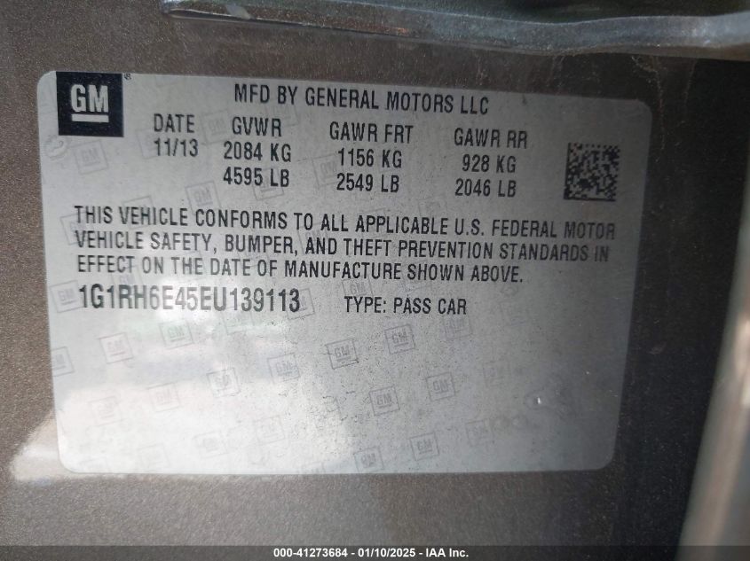 VIN 1G1RH6E45EU139113 2014 CHEVROLET VOLT no.9