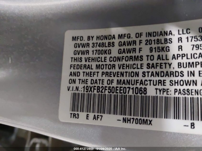 VIN 19XFB2F50EE071068 2014 Honda Civic, LX no.9