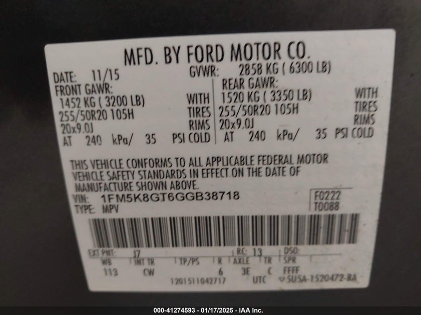 2016 FORD EXPLORER SPORT - 1FM5K8GT6GGB38718