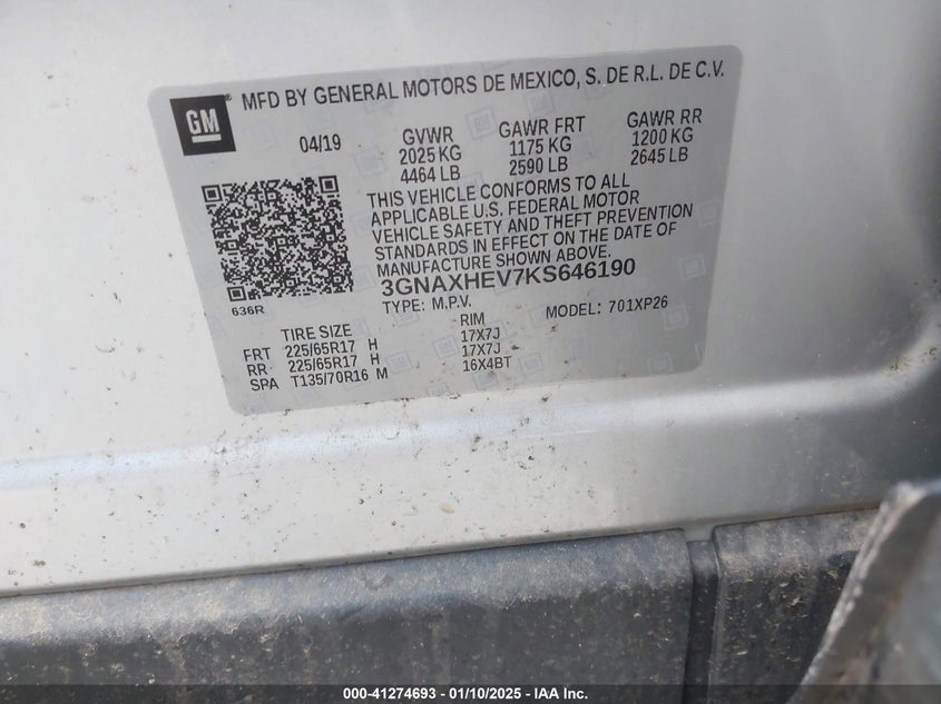 2019 CHEVROLET EQUINOX LS - 3GNAXHEV7KS646190