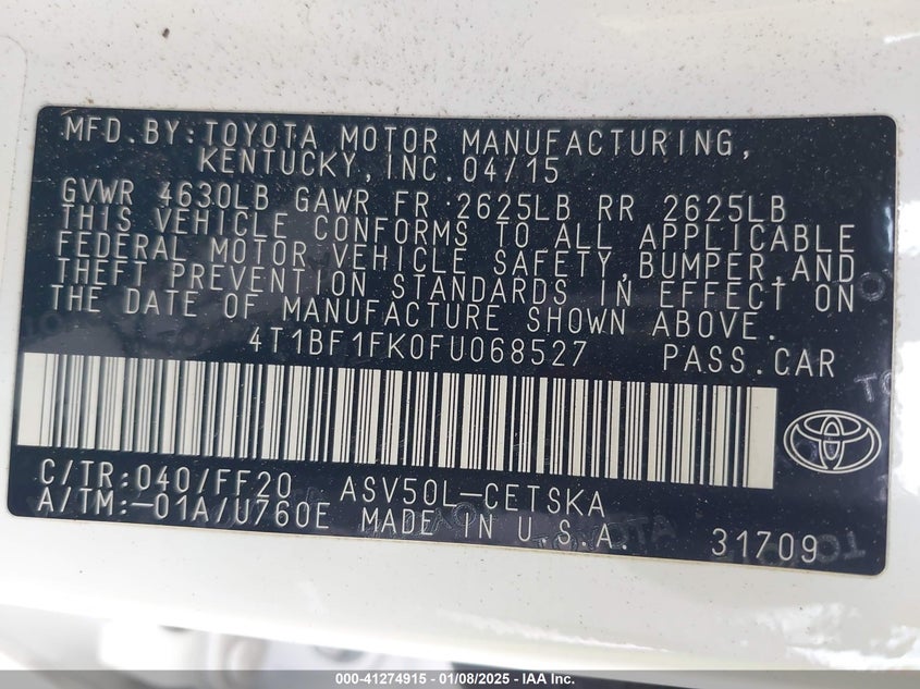 2015 TOYOTA CAMRY VIN: 4T1BF1FK0FU068527