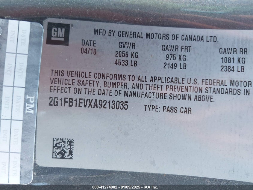 2010 CHEVROLET CAMARO VIN: 2G1FB1EVXA9213035