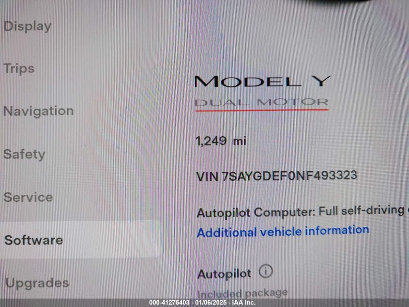 VIN 7SAYGDEF0NF493323 2022 TESLA MODEL Y no.7