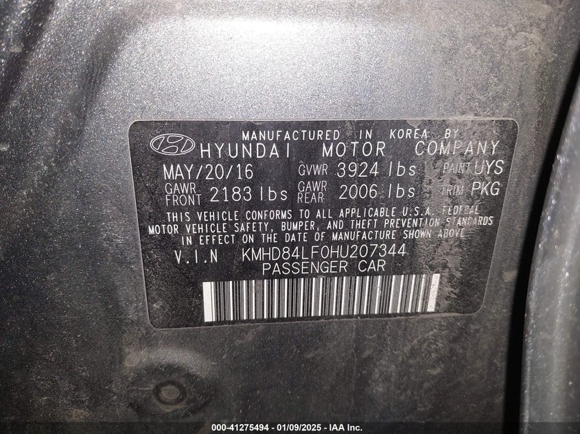 VIN KMHD84LF0HU207344 2017 HYUNDAI ELANTRA SE
