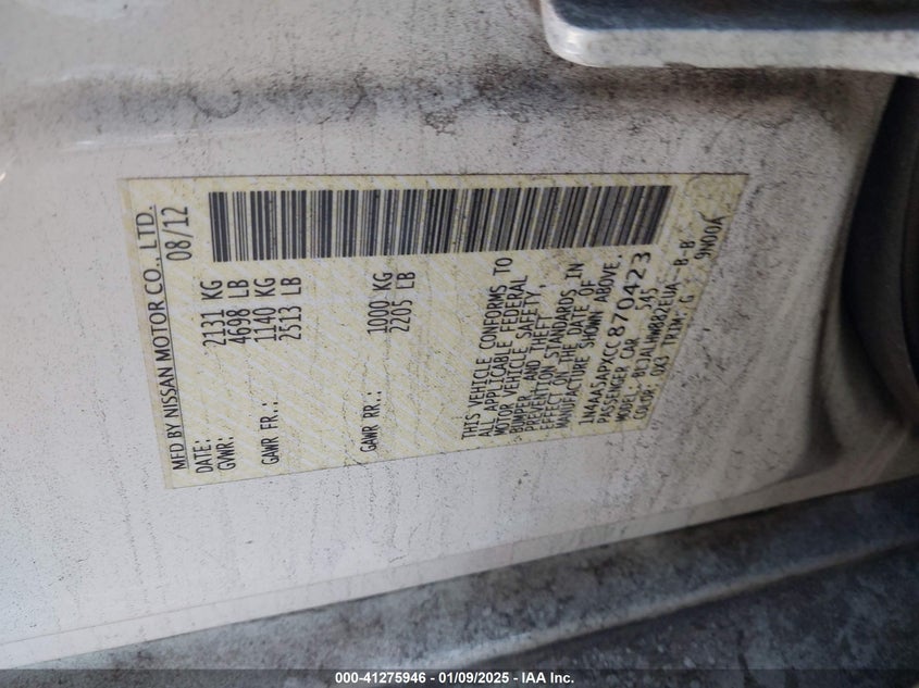 2012 NISSAN MAXIMA VIN: 1N4AA5APXCC870423