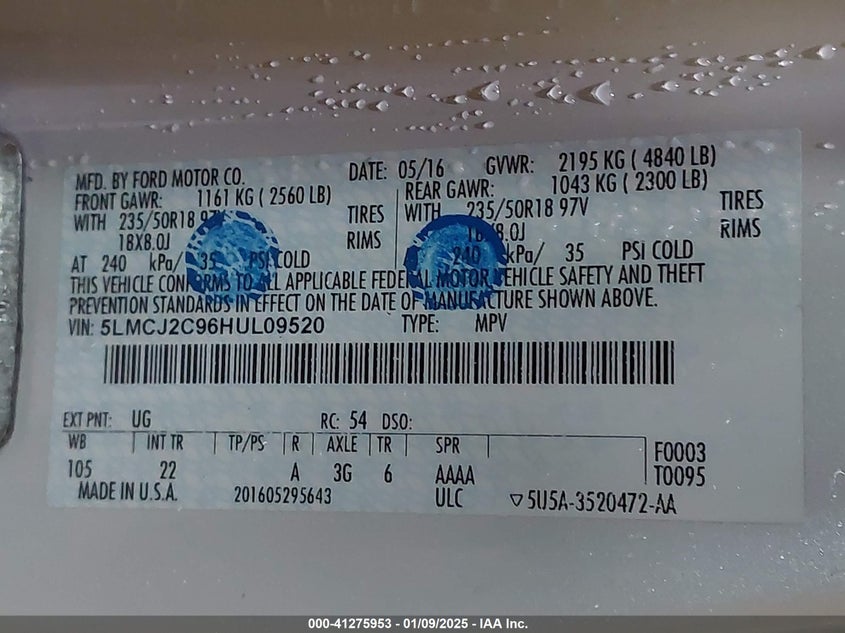 2017 LINCOLN MKC SELECT - 5LMCJ2C96HUL09520