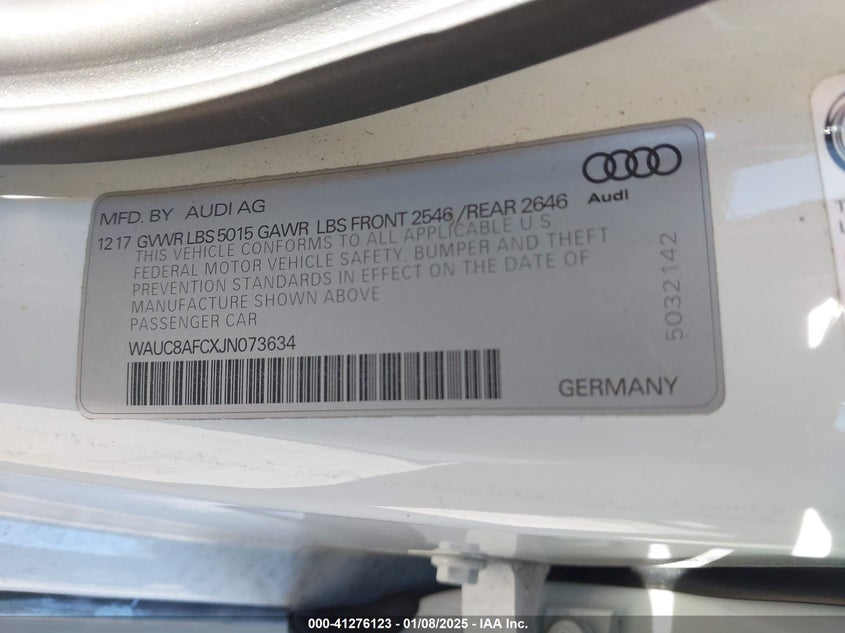 2018 AUDI A6 VIN: WAUC8AFCXJN073634