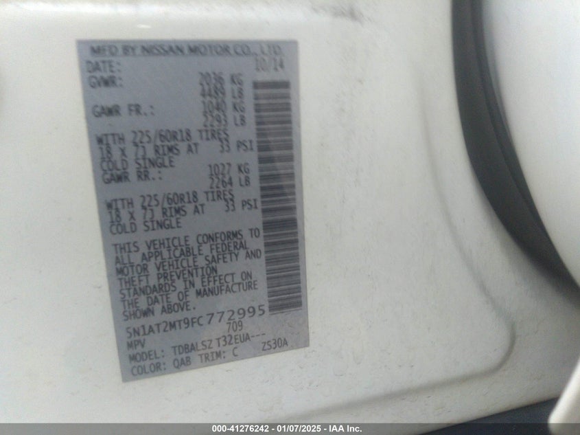 2015 NISSAN ROGUE SL - 5N1AT2MT9FC772995