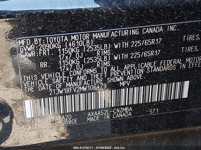 2021 TOYOTA RAV4 XLE - 2T3W1RFV2MW106479