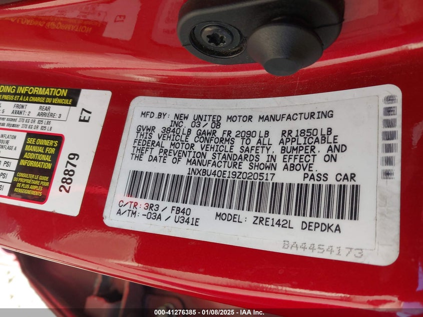 2009 TOYOTA COROLLA VIN: 1NXBU40E19Z020517
