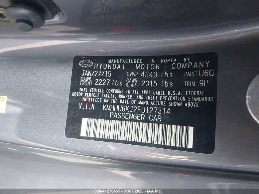 VIN KMHHU6KJ2FU127314 2015 Hyundai Genesis, 3.8 Ult... no.9