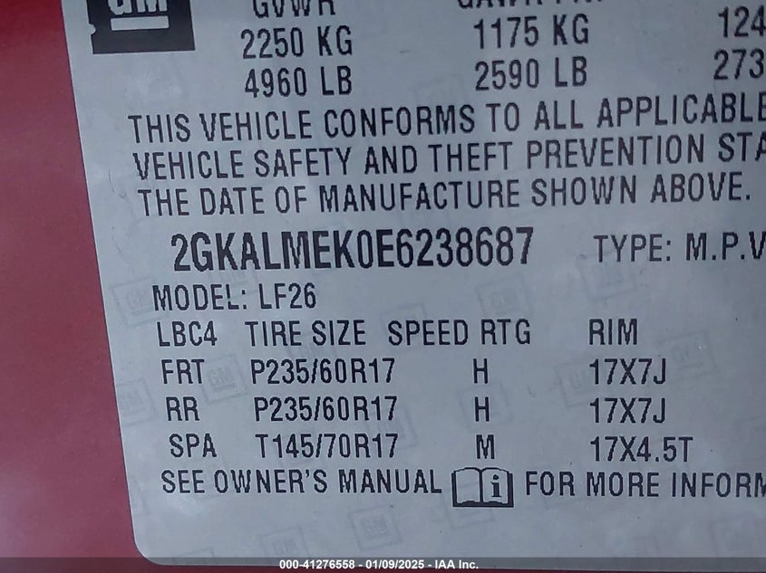 2014 GMC TERRAIN VIN: 2GKALMEK0E6238687