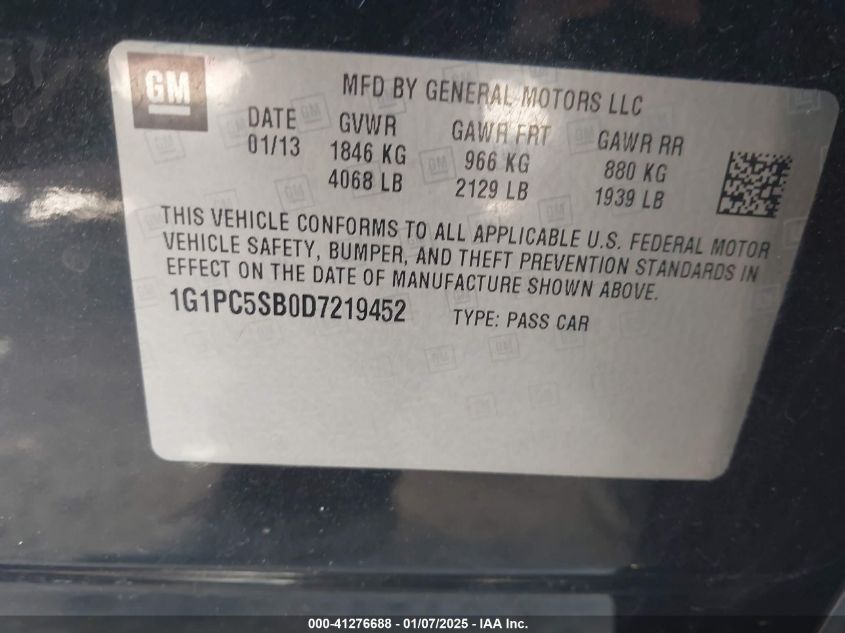 VIN 1G1PC5SB0D7219452 2013 Chevrolet Cruze, 1Lt Auto no.9