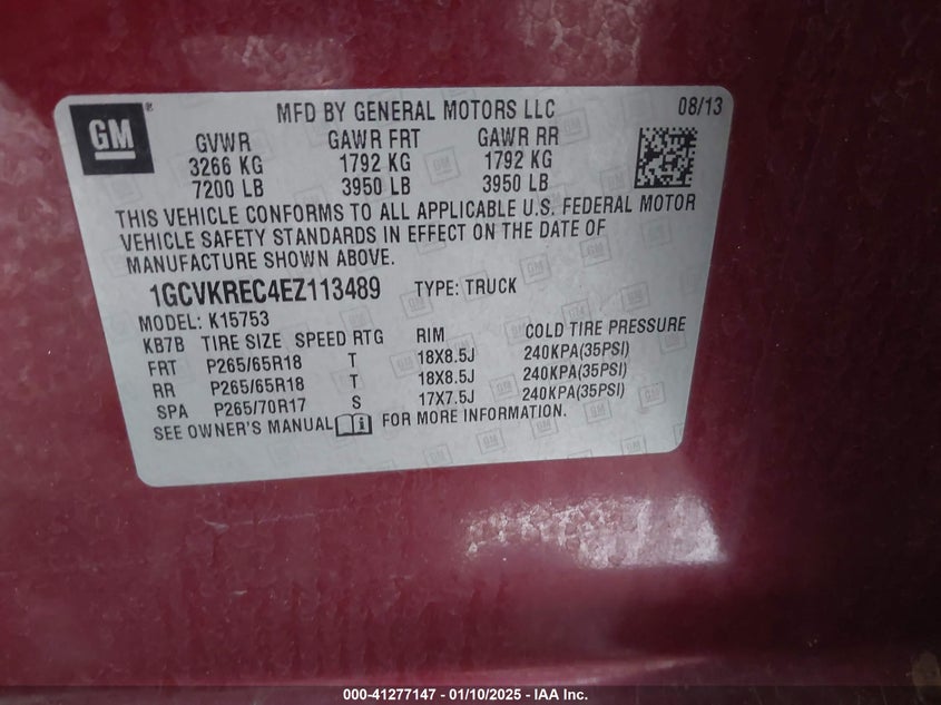 2014 CHEVROLET SILVERADO 1500 VIN: 1GCVKREC4EZ113489