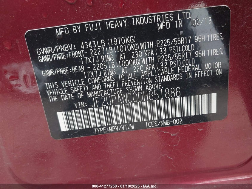 2013 SUBARU XV CROSSTREK 2.0 PREMIUM - JF2GPAWC0DH851886