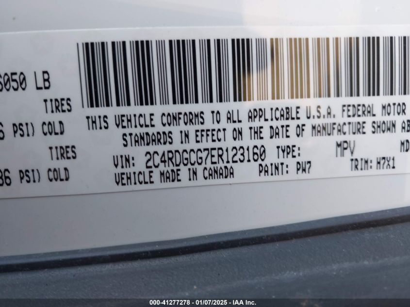 VIN 2C4RDGCG7ER123160 2014 DODGE GRAND CARAVAN no.9