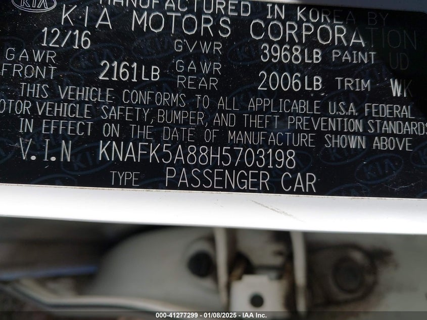 2017 KIA FORTE VIN: KNAFK5A88H5703198
