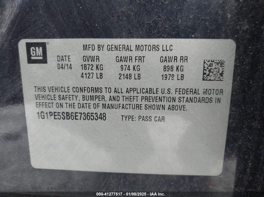 VIN 1G1PE5SB6E7365348 2014 CHEVROLET CRUZE no.9