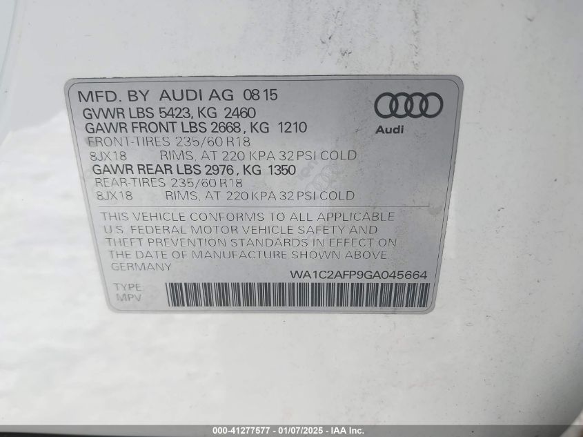 VIN WA1C2AFP9GA045664 2016 AUDI Q5 no.9