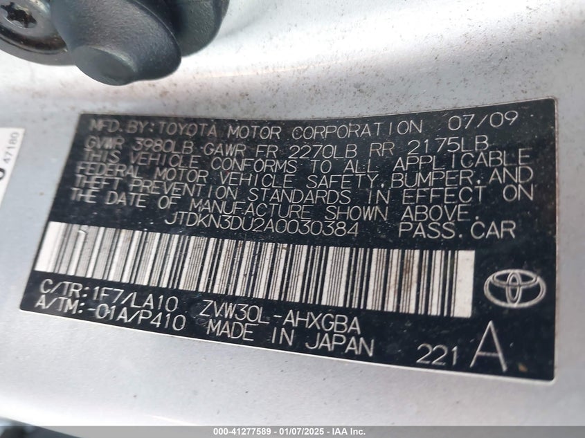 2010 TOYOTA PRIUS VIN: JTDKN3DU2A0030384