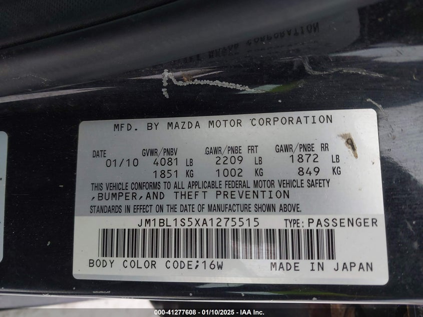 2010 MAZDA 3 VIN: JM1BL1S5XA1275515
