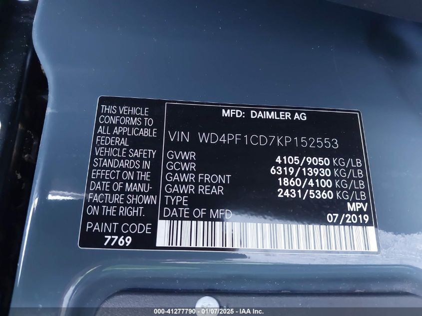 VIN WD4PF1CD7KP152553 2019 Mercedes-Benz Sprinter 2... no.9