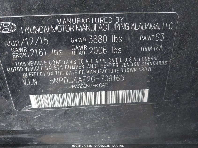 VIN 5NPDH4AE2GH709165 2016 HYUNDAI ELANTRA no.9