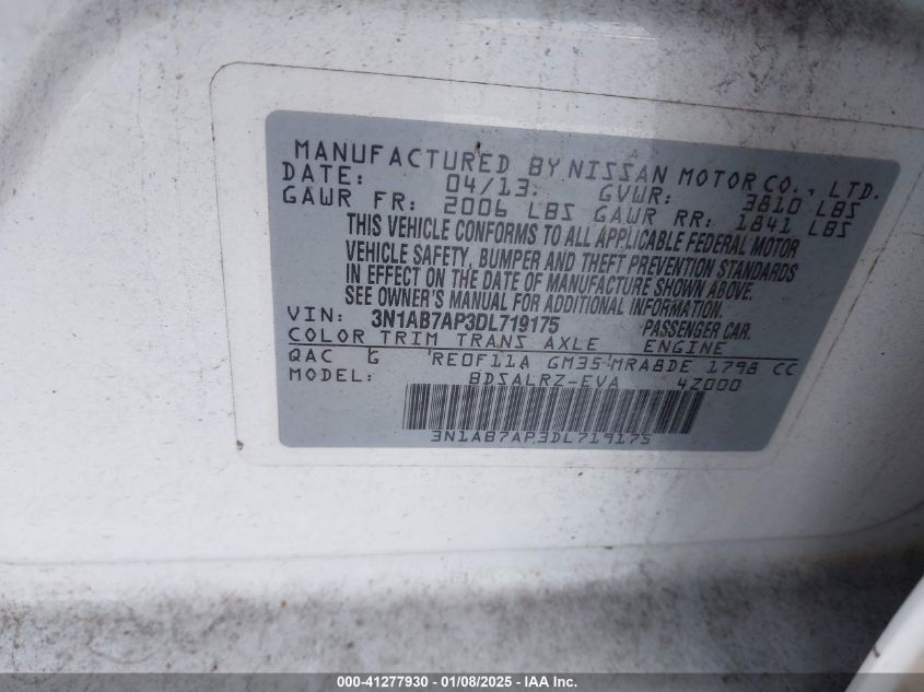 VIN 3N1AB7AP3DL719175 2013 NISSAN SENTRA no.9