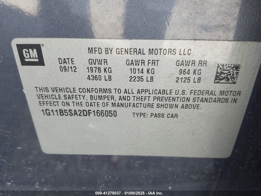 VIN 1G11B5SA2DF166050 2013 CHEVROLET MALIBU no.9