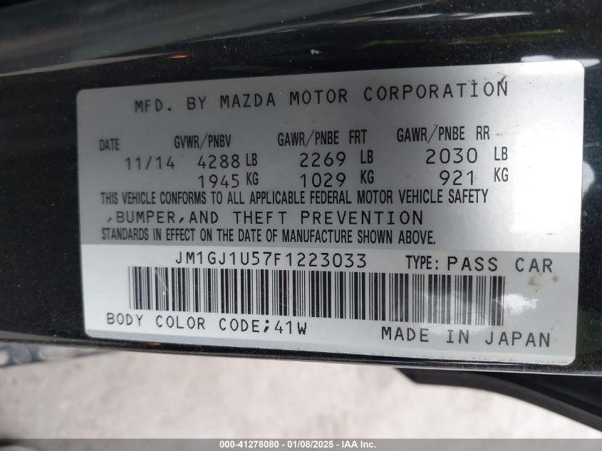 VIN JM1GJ1U57F1223033 2015 MAZDA MAZDA6 no.9