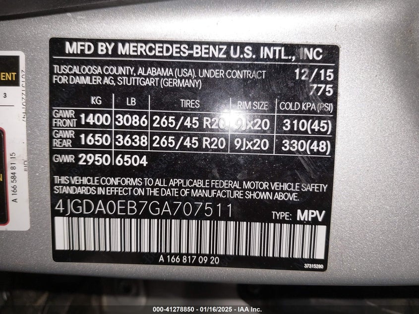 2016 MERCEDES-BENZ GLE 300D 4MATIC - 4JGDA0EB7GA707511