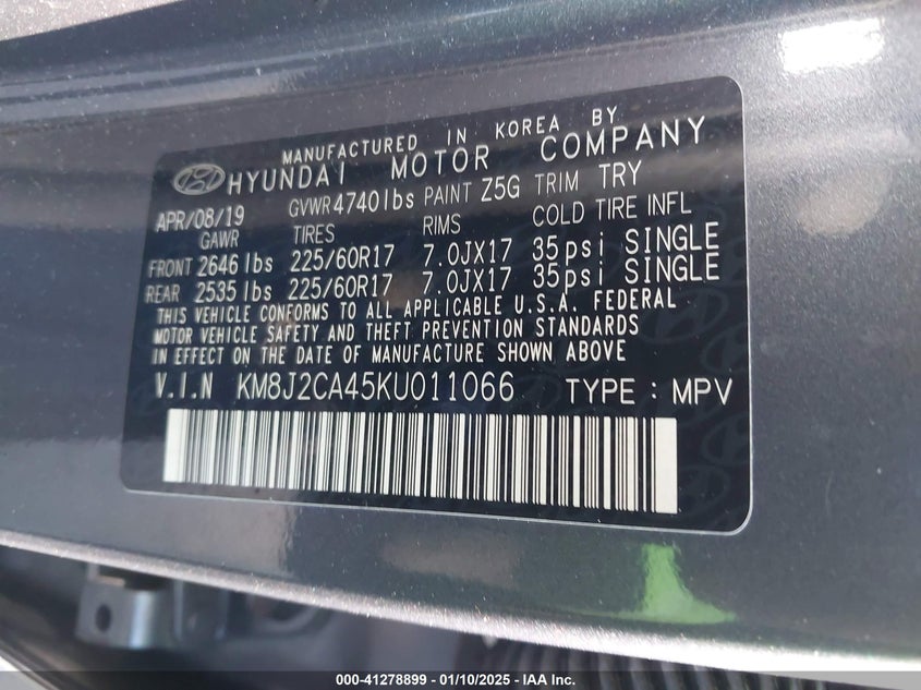 2019 HYUNDAI TUCSON SE - KM8J2CA45KU011066