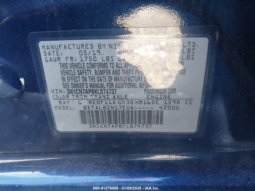 2019 NISSAN VERSA 1.6 SV - 3N1CN7AP8KL874737