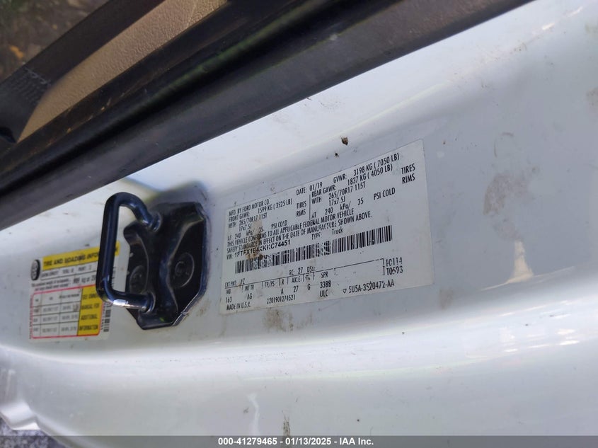 2019 FORD F150 VIN: 1FTFX1E4XKKC74451