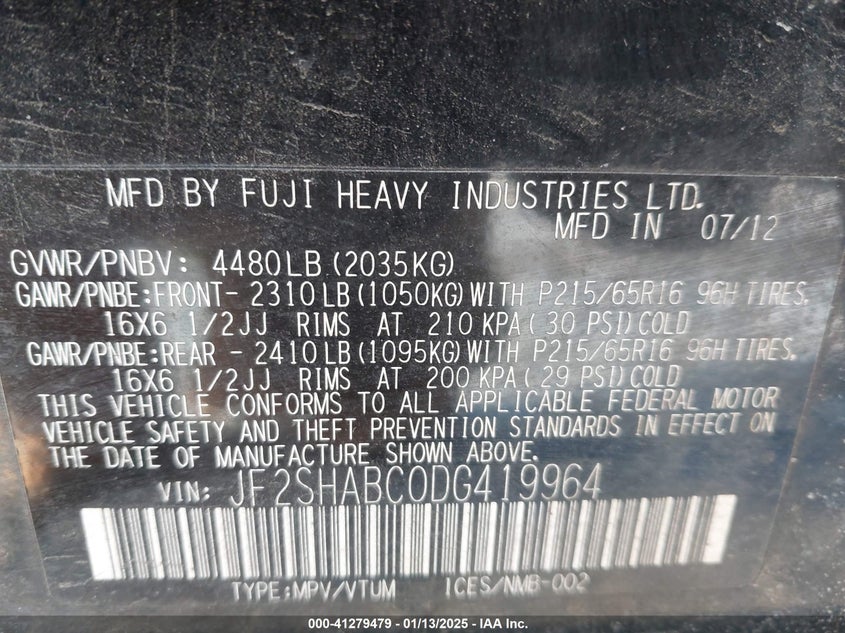 2013 SUBARU FORESTER 2.5X - JF2SHABC0DG419964