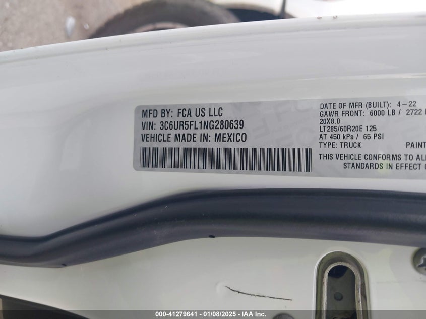 2022 RAM 2500 LARAMIE  4X4 6'4 BOX - 3C6UR5FL1NG280639