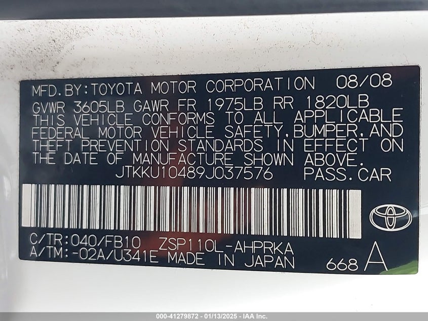 2009 SCION XD VIN: JTKKU10489J037576
