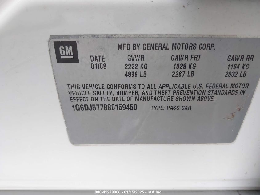2008 Cadillac Cts Standard VIN: 1G6DJ577880159460 Lot: 41279908