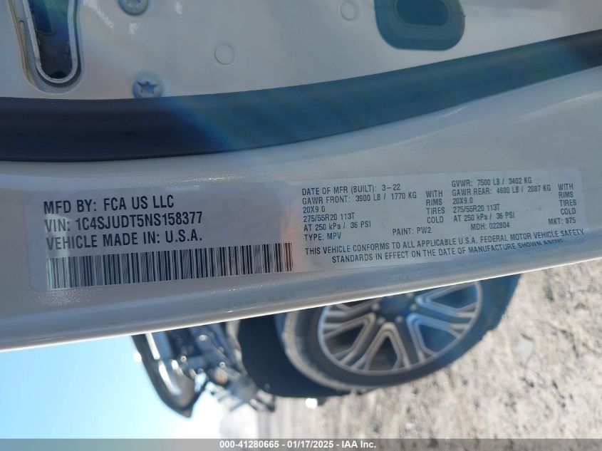 2022 Jeep Wagoneer Series Iii 4X2 VIN: 1C4SJUDT5NS158377 Lot: 41280665