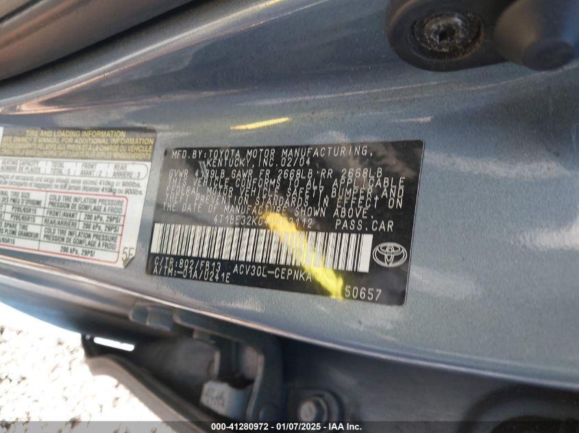 2004 Toyota Camry Le VIN: 4T1BE32K04U863112 Lot: 41280972