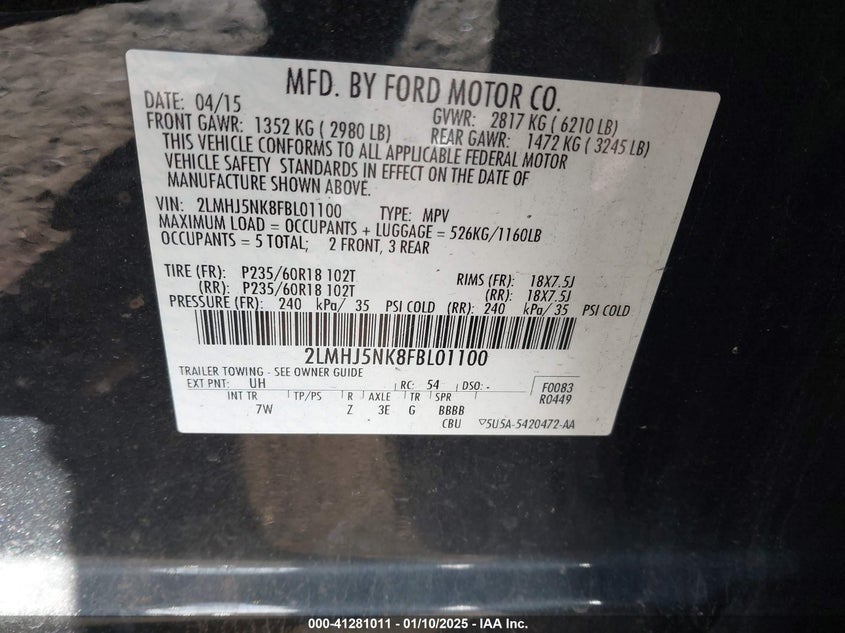 2015 LINCOLN MKT - 2LMHJ5NK8FBL01100