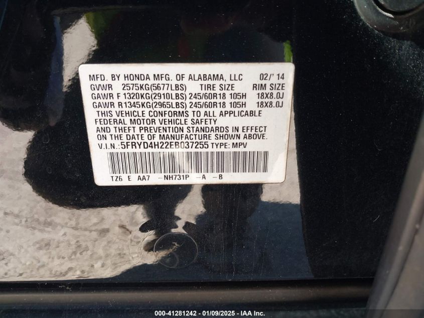 VIN 5FRYD4H22EB037255 2014 ACURA MDX no.9