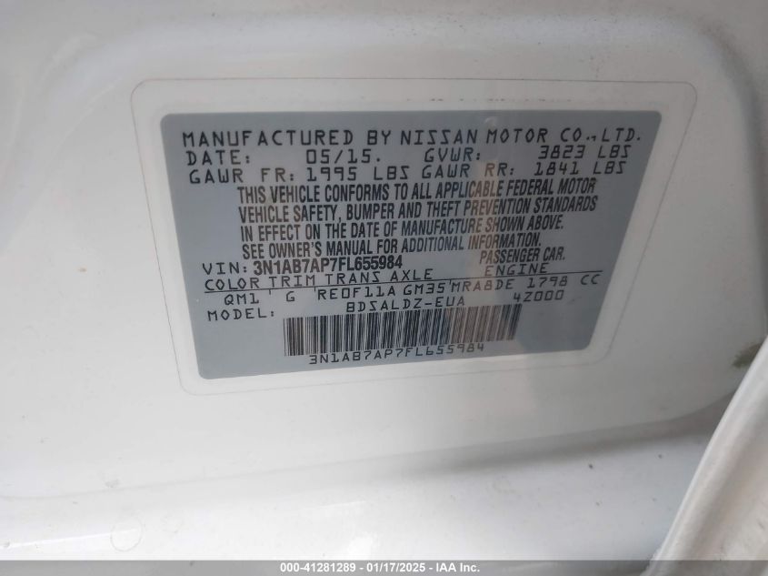 VIN 3N1AB7AP7FL655984 2015 Nissan Sentra, Fe+ S/S/S... no.9